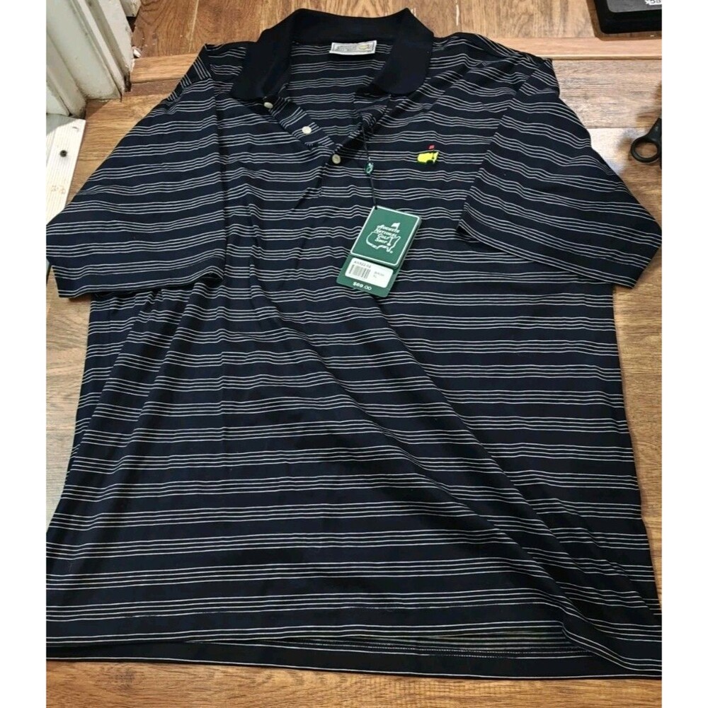 NWT VTG 90s Augusta National Golf Shop Polo Shirt Men's XL Black Striped